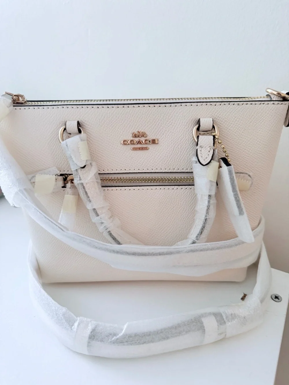 Coach Cream Pebbled Leather Mini Satchel with Gold Hardware - Picture 4 of 5